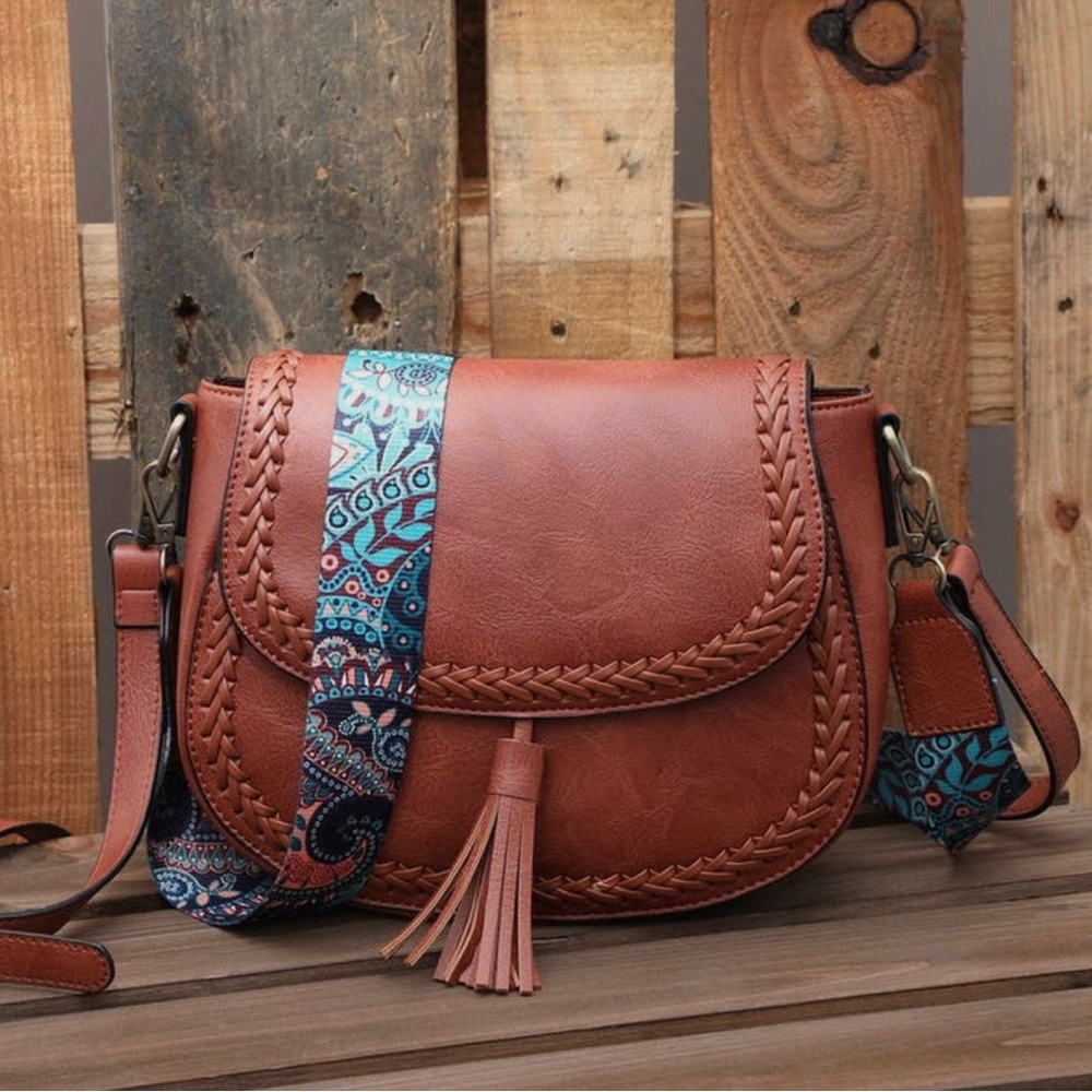 Blushing Owl Guitar Strap Boho Boutique Crossbody Handbag Western Saddle Bag New